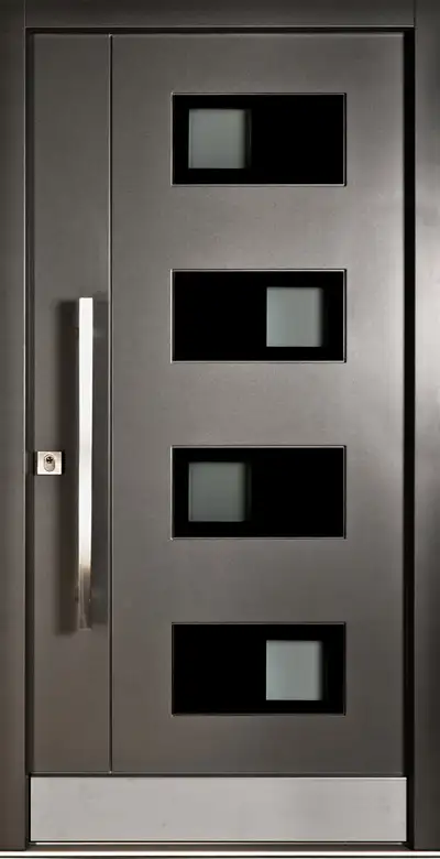 Holzhaustüre grau mit Glaseinsatz H126